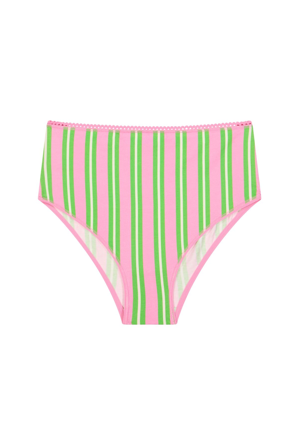 Culotte Taille Haute Coton BIO - Rayures Vertes et Roses