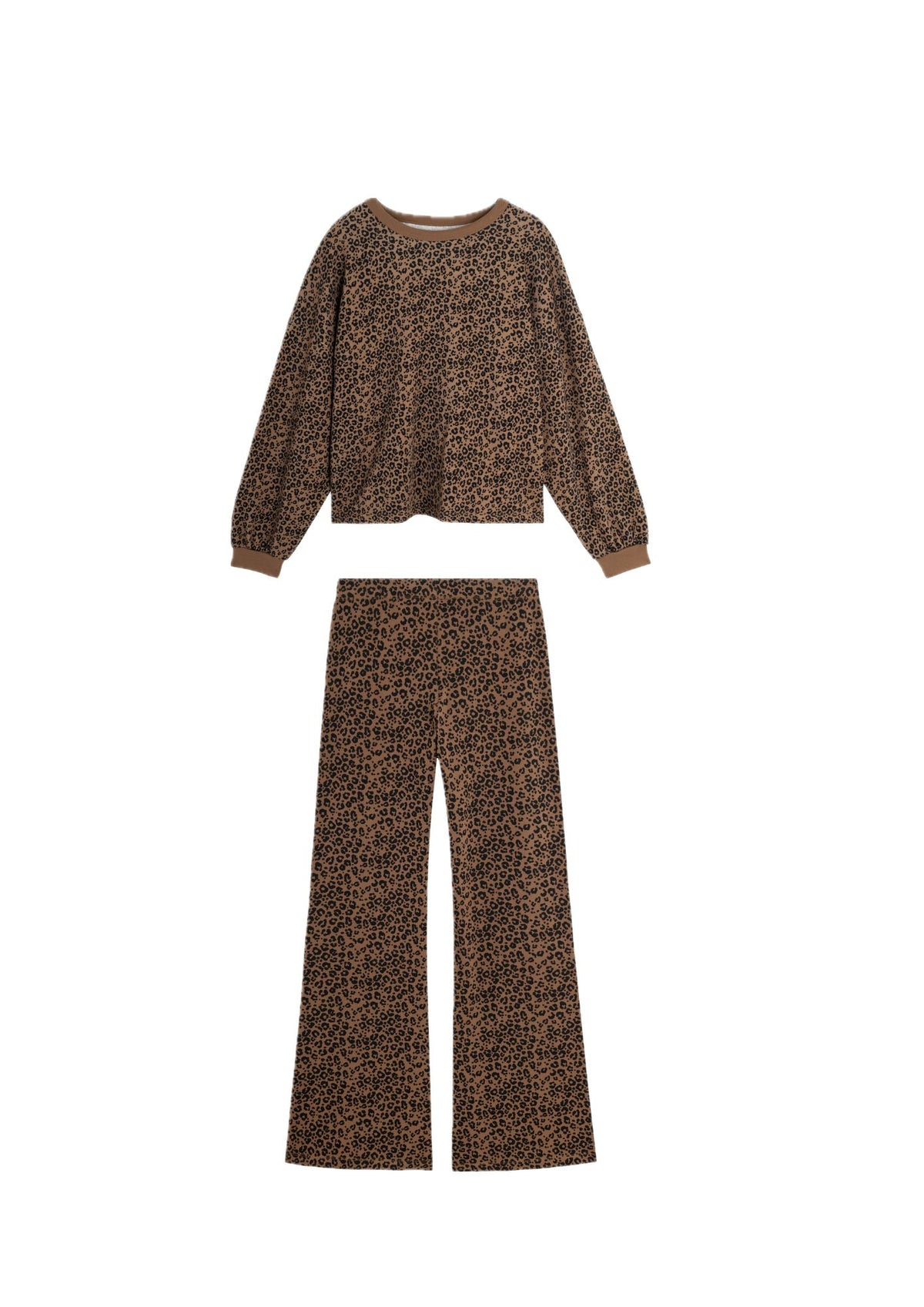 Sweat & Pantalon Évasé Coton BIO - Léopard Marron