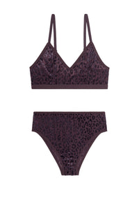 1 BRASSIERE + 1 TAILLE HAUTE TULLE - Léopard Prune