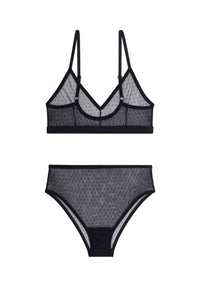 1 BRASSIERE + 1 TAILLE HAUTE TULLE - Pois Noir