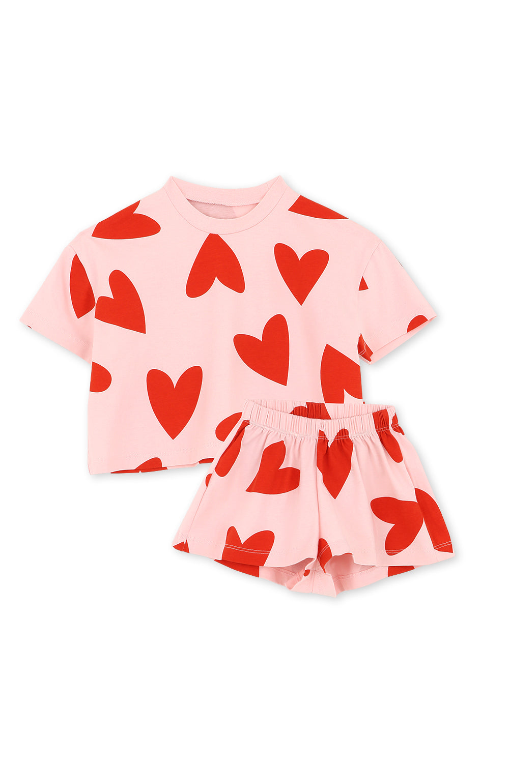 pyjama enfant mi amor rose/rouge - coeur rouge - pyjama short coton bio