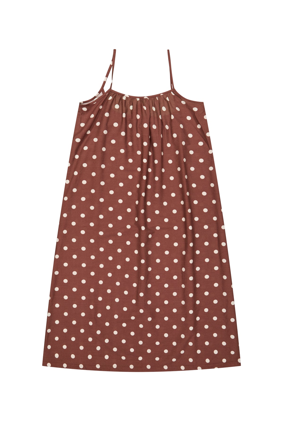Robe Longue à Bretelles - Pois Marron