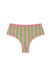 Shorty Tanga Coton BIO - Rayures Vertes et Roses