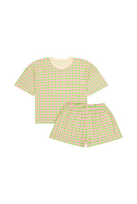 Pyjama Gaufré Coton BIO - Vichy Vert et Rose