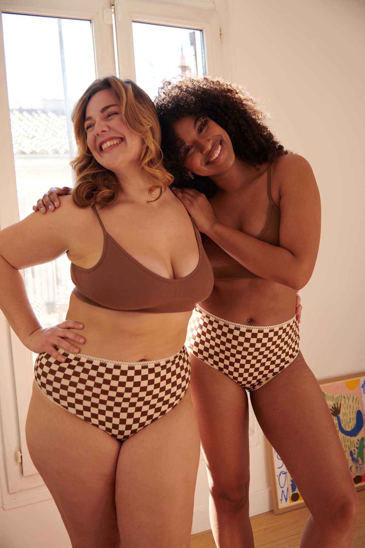 Culotte Taille Haute Coton BIO - Damier Marron