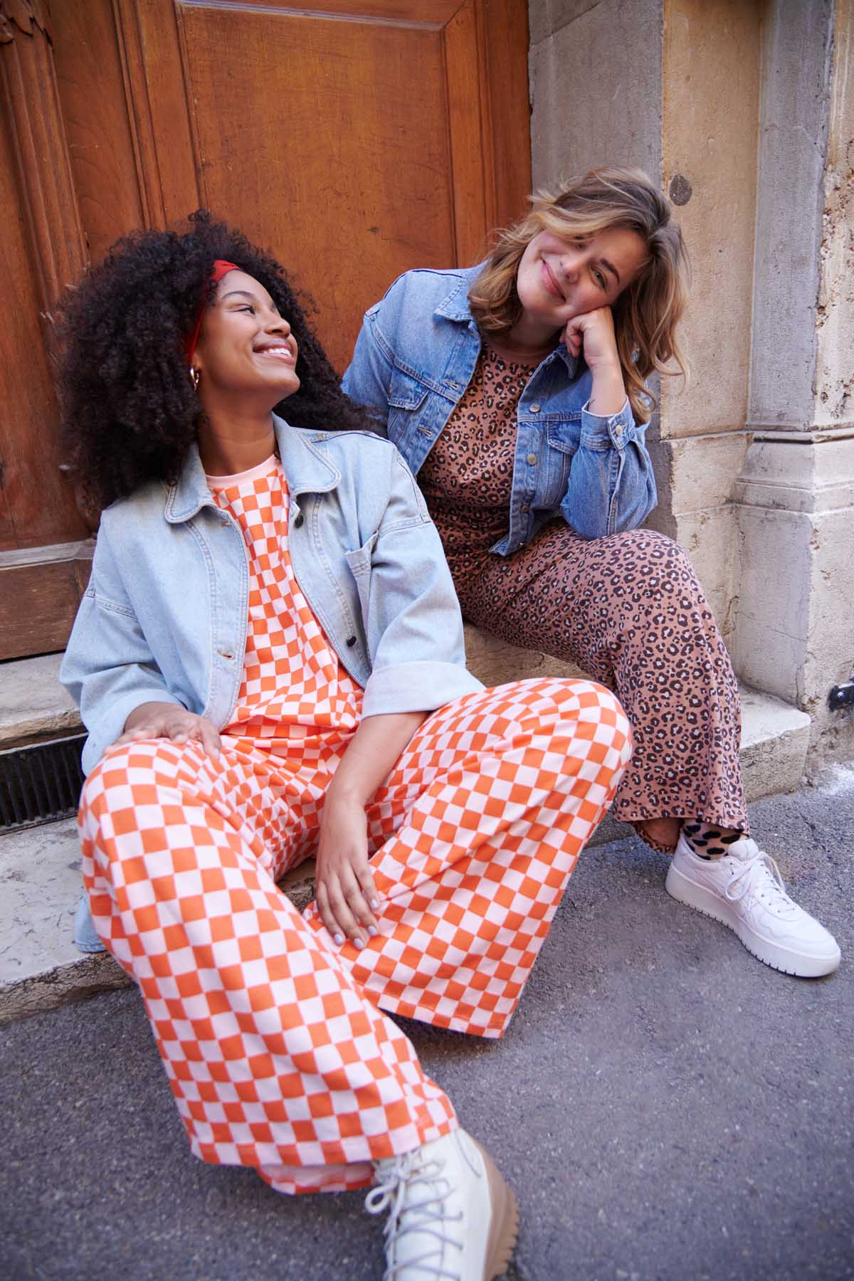Pyjama long Coton BIO - Damier Rose