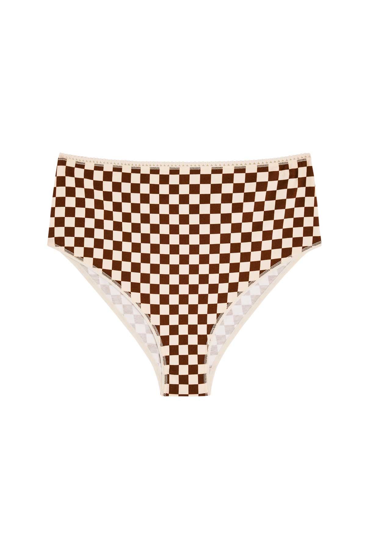 Culotte Taille Haute Coton BIO - Damier Marron