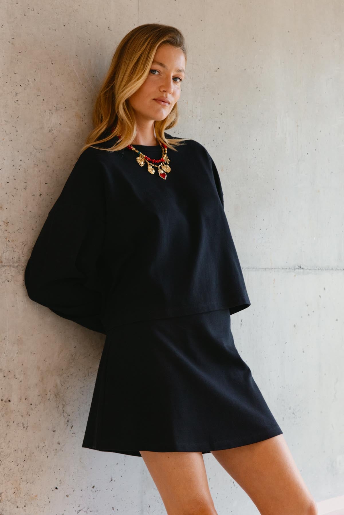 Jupe courte en maille 100% COTON BIO Noir - Main Image