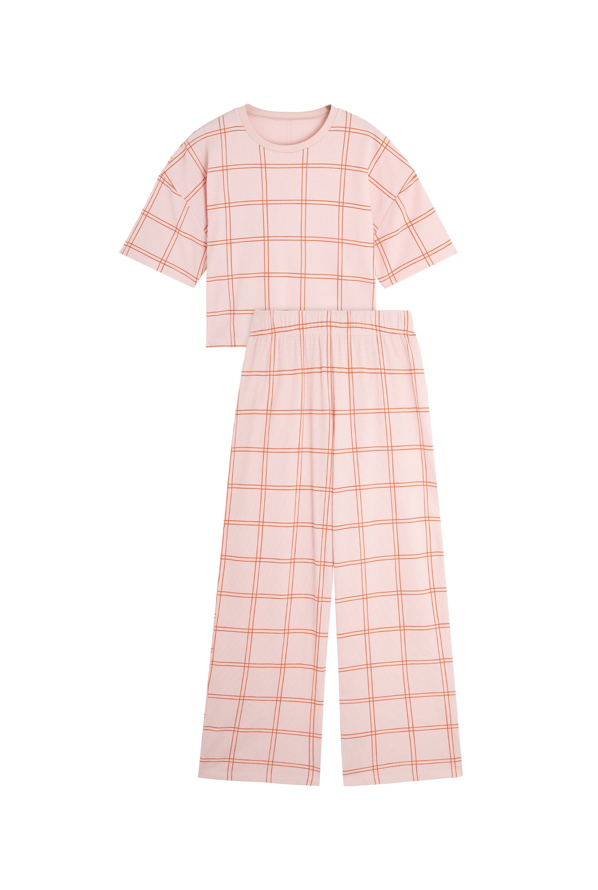 Pyjama Long Gaufré Coton BIO - Carreau Orange
