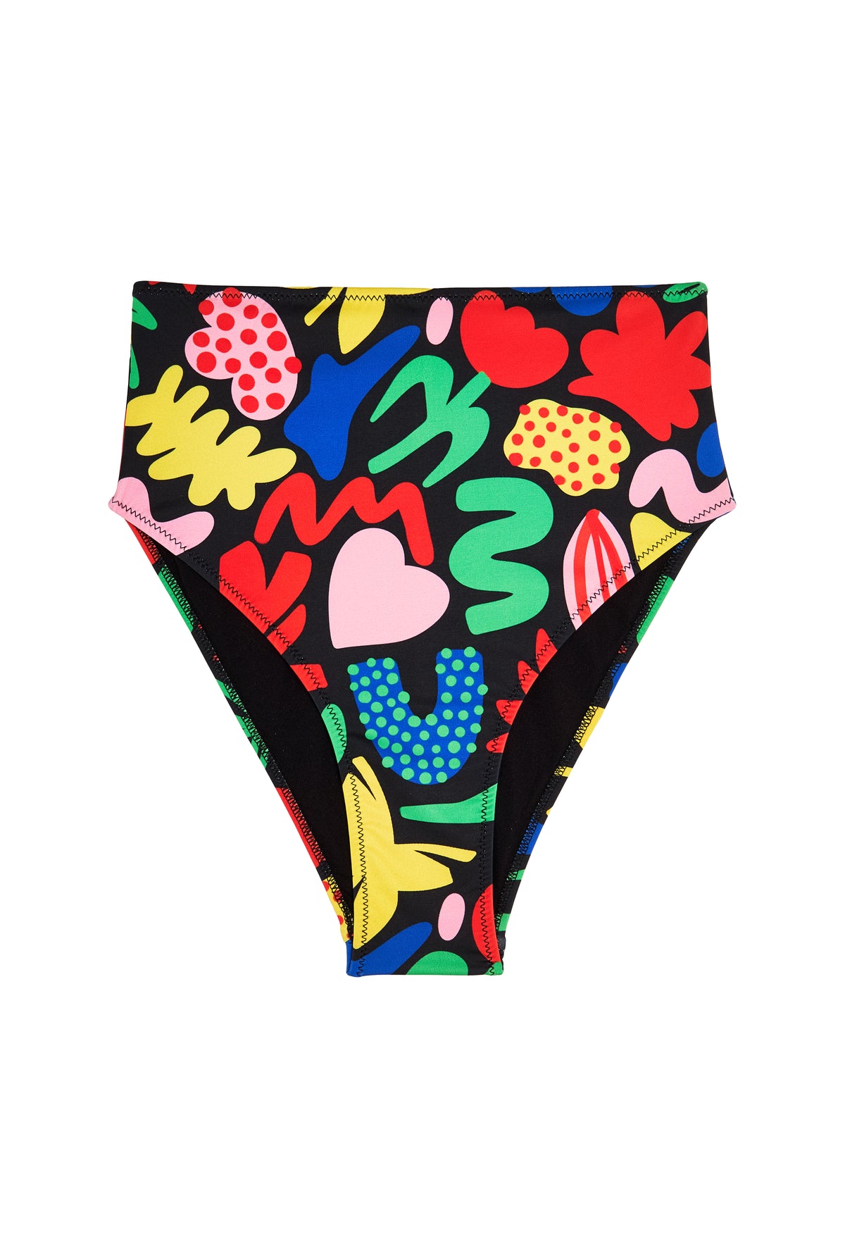High-Waisted Swimsuit Bottoms - Colorama Black