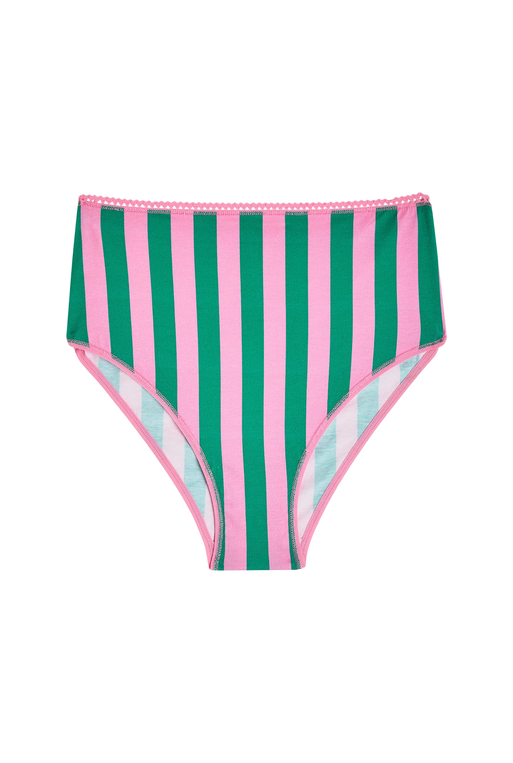 Culotte Taille Haute Coton BIO - Rayures Rose et Vert