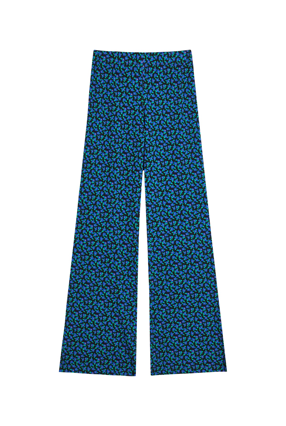 Organic Cotton Flared Trousers - Blue Mini Floral