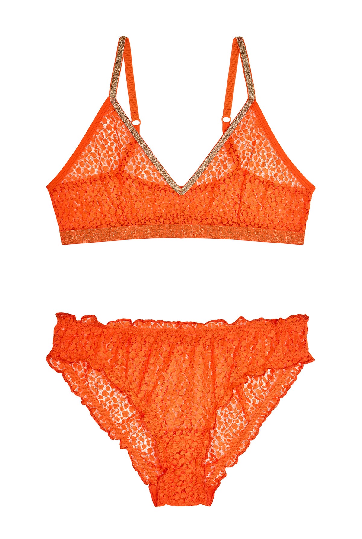 1 BRASSIERE + 1 BLOOMER DENTELLE - Orange Lurex