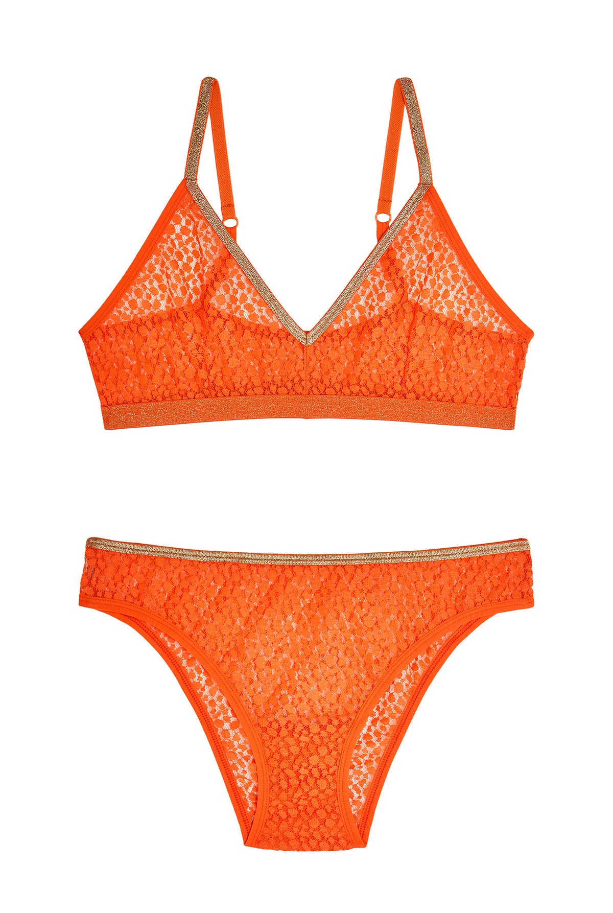 1 BRASSIERE + 1 CULOTTE DENTELLE - Orange Lurex