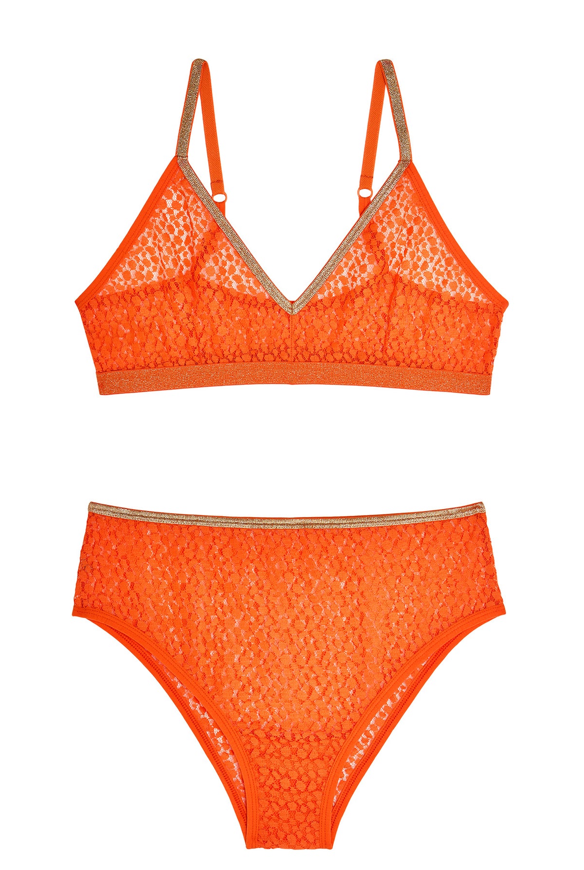 1 BRASSIERE + 1 TAILLE HAUTE DENTELLE - Orange Lurex