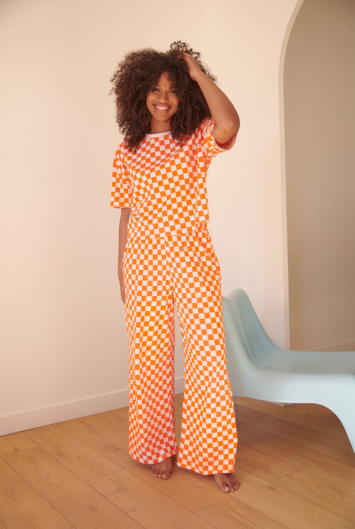 Pyjama long Coton BIO - Damier Rose