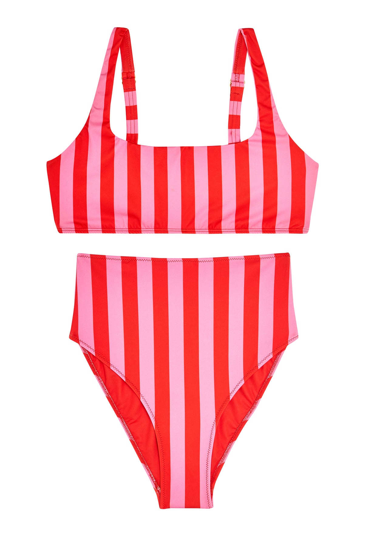 Maillot 2 pièces - Rayures Rose et Rouge