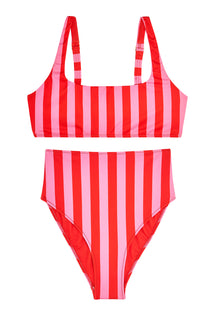 Maillot 2 pièces - Rayures Rose et Rouge