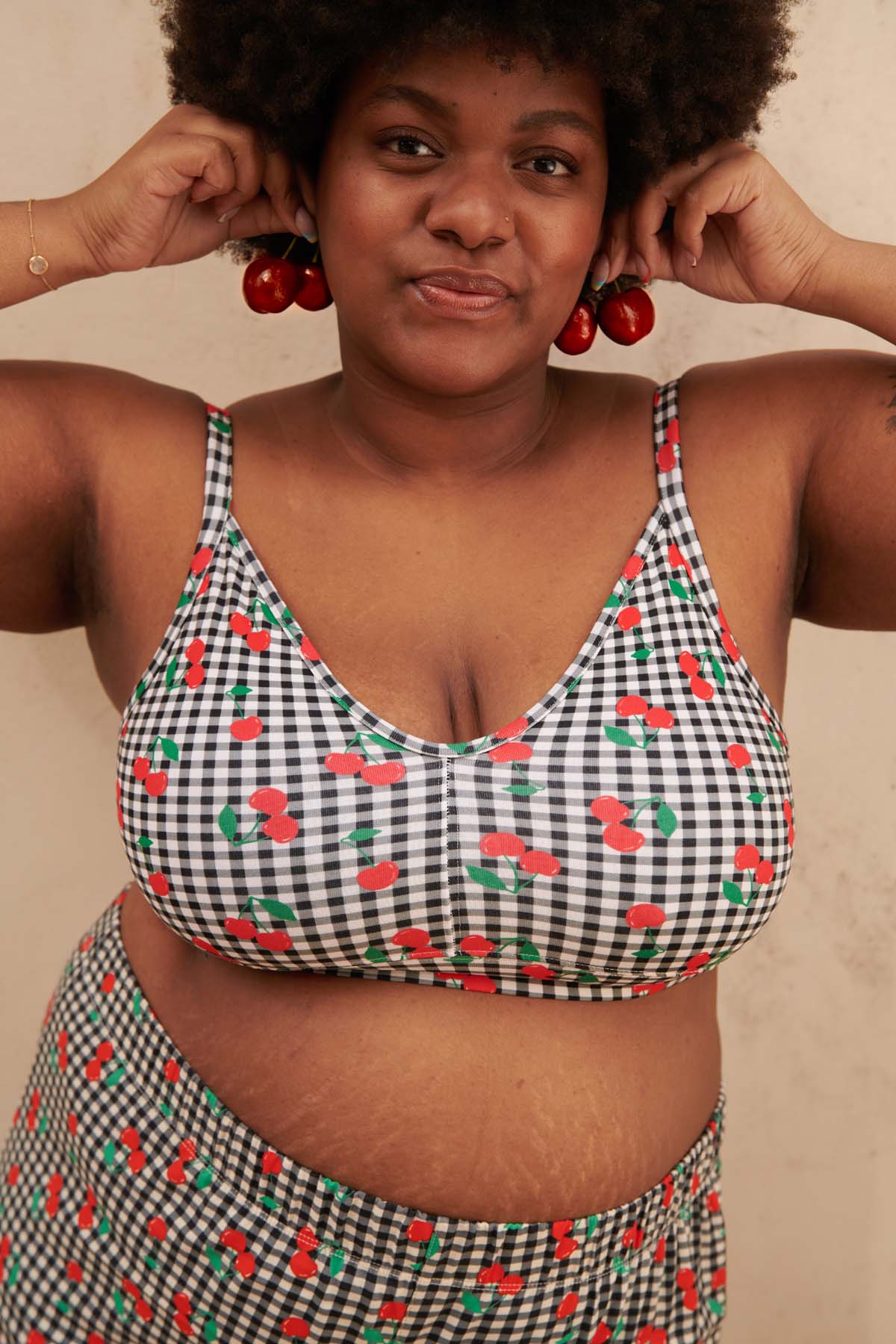 Brassière Coton BIO - Vichy Cerises Noir