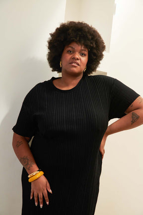 Robe T-shirt plissée Coton BIO - Noir