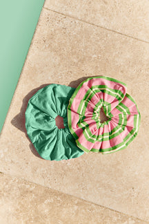 Pack of 2 Oversized Scrunchies - Green and Pink Stripes | Green
