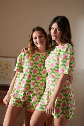 Pyjama Gaufré Coton BIO - Tulipes Roses