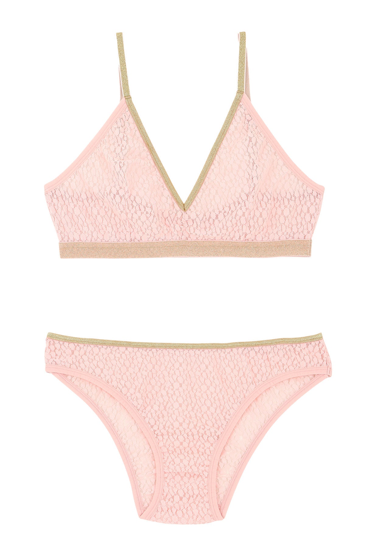 1 BRASSIERE DENTELLE + 1 CULOTTE DENTELLE - Rose Lurex