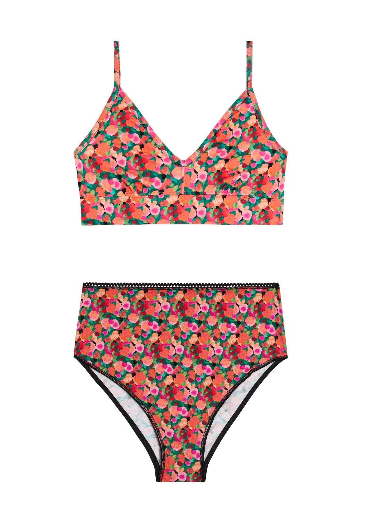 1 BRASSIÈRE + 1 CULOTTE TAILLE HAUTE - Aquarelle Noir