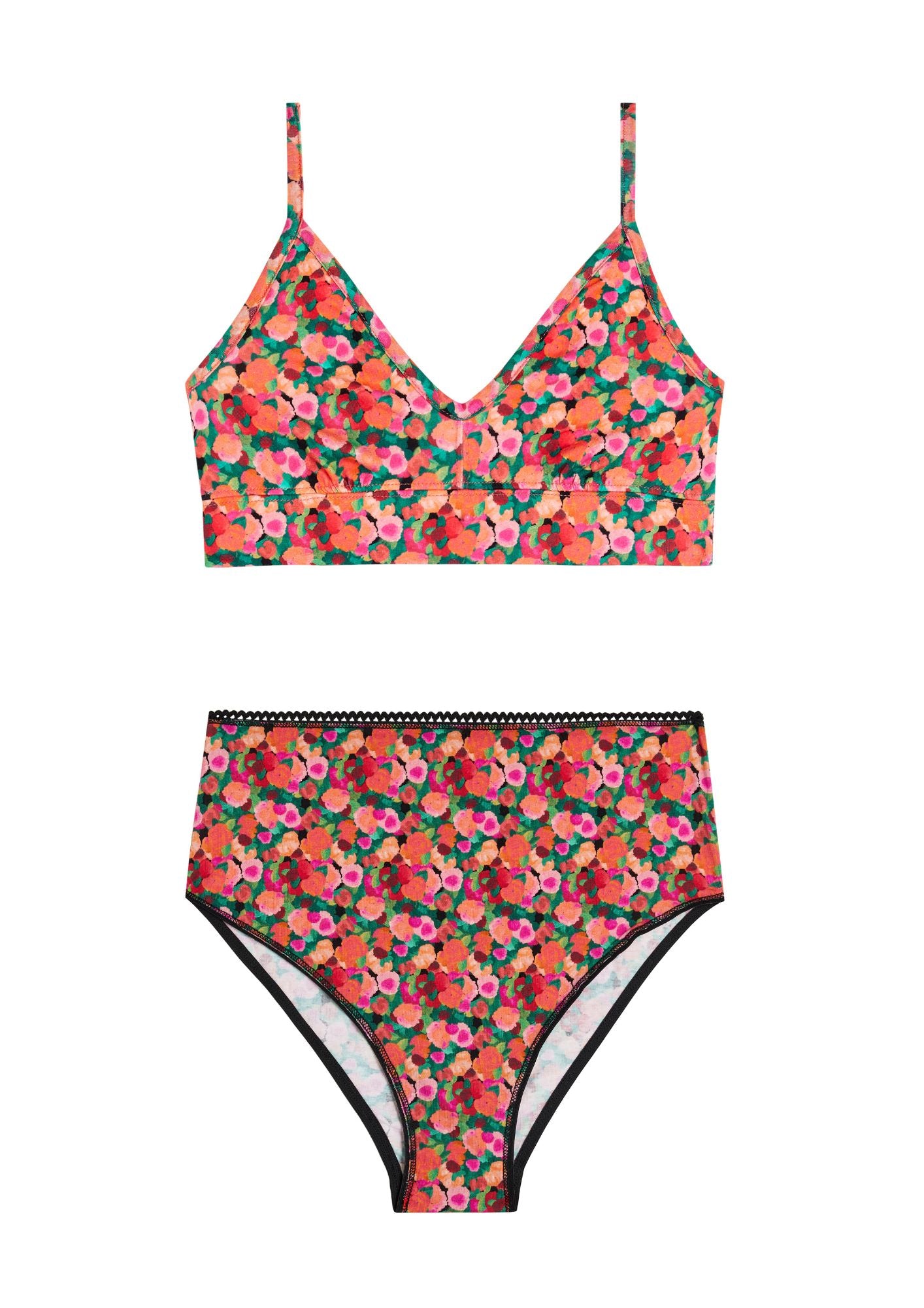 1 BRASSIÈRE + 1 CULOTTE TAILLE HAUTE - Aquarelle Noir