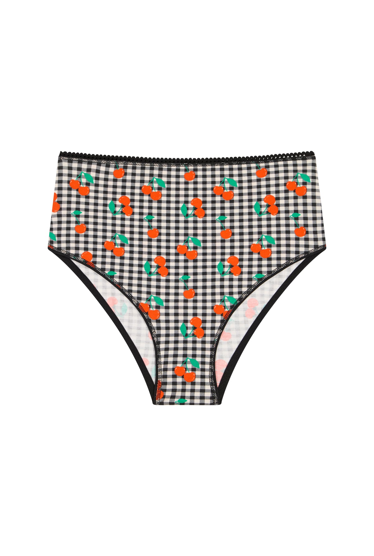 Culotte Taille Haute Coton BIO - Vichy Cerises Noir