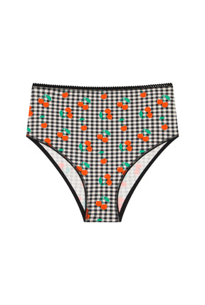 Culotte Taille Haute Coton BIO - Vichy Cerises Noir