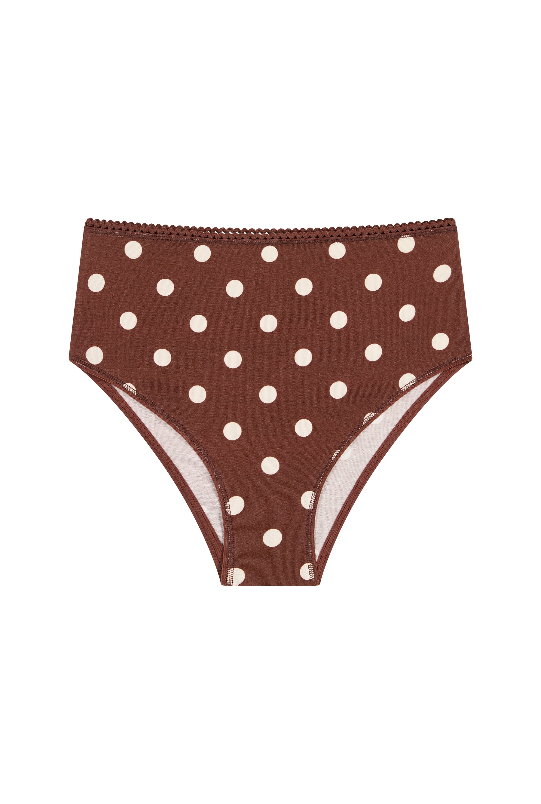 High-waisted briefs in organic cotton - brown polka dots