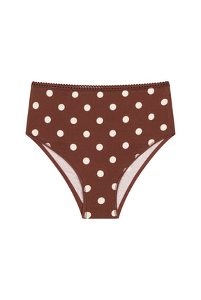 High-waisted briefs in organic cotton - brown polka dots