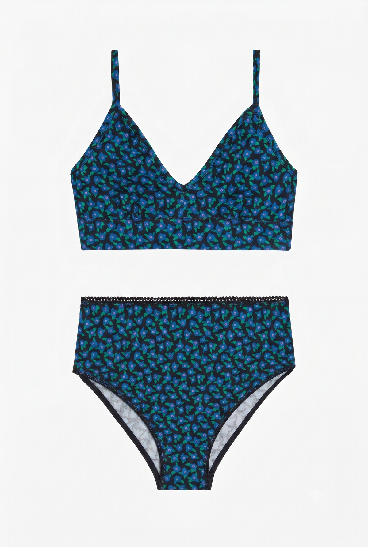 1 BRASSIÈRE + 1 CULOTTE TAILLE HAUTE - Mini Fleurs Bleu