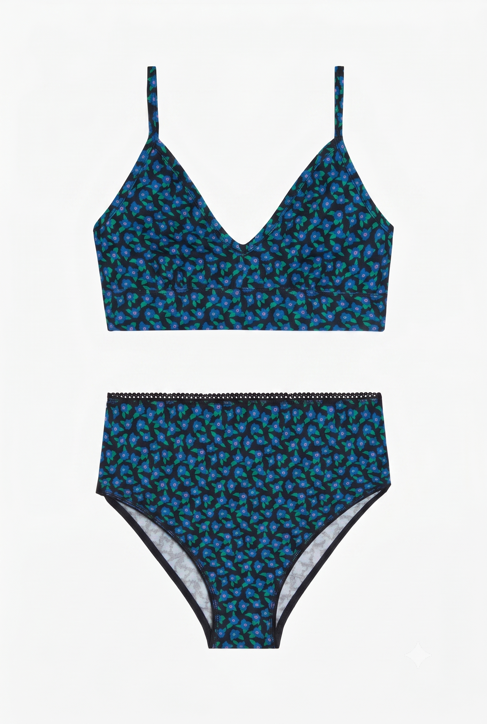 1 BRASSIÈRE + 1 CULOTTE TAILLE HAUTE - Mini Fleurs Bleu