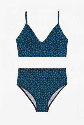 1 BRASSIÈRE + 1 CULOTTE TAILLE HAUTE - Mini Fleurs Bleu
