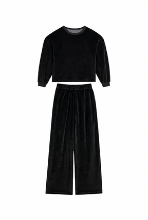 Velvet Sweatshirt and Trousers - Black