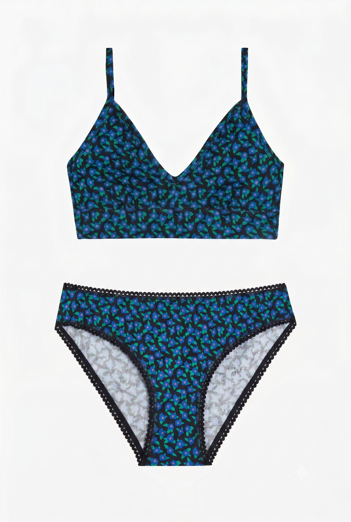 1 BRASSIÈRE + 1 CULOTTE - Mini Fleurs Bleu