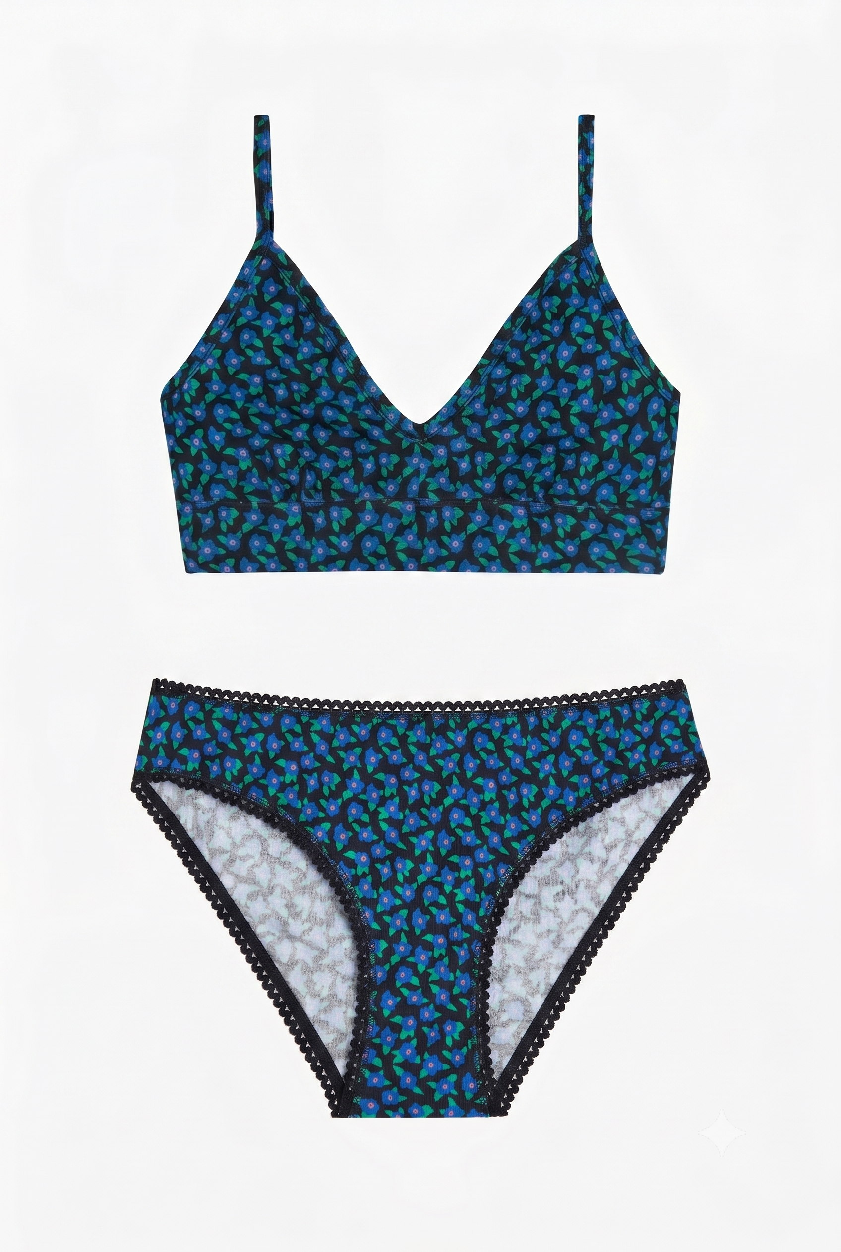 1 BRASSIÈRE + 1 CULOTTE - Mini Fleurs Bleu