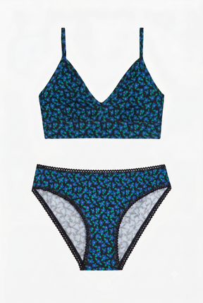 1 BRASSIÈRE + 1 CULOTTE - Mini Fleurs Bleu