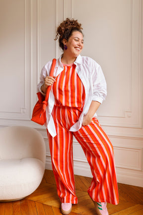 Pyjama long Coton BIO - Rayures Orange