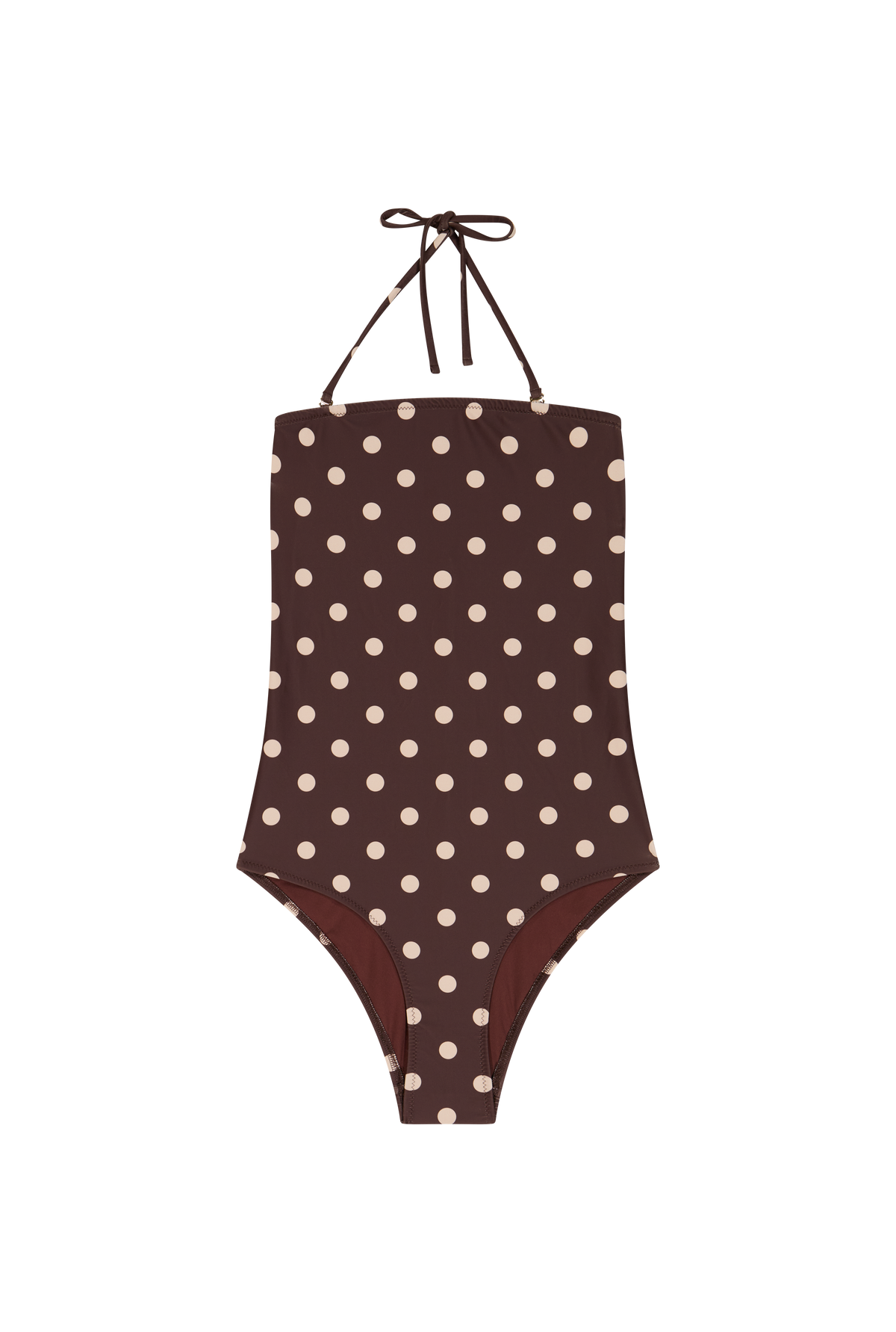 One-Piece Strapless Swimsuit - Brown Polka Dots