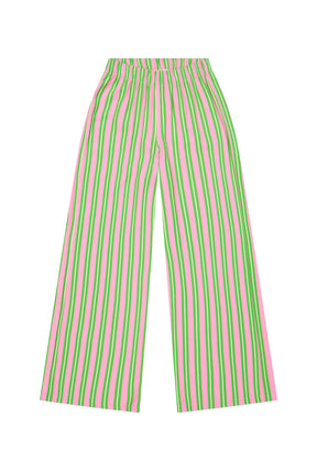 Viscose Flowy Trousers - Green and Pink Stripes