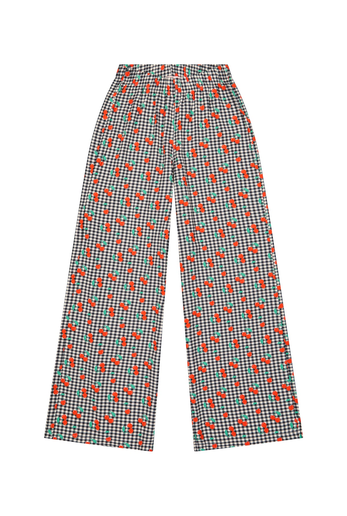 Pantalon Fluide Viscose - Vichy Cerises Noir