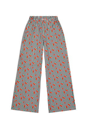 Pantalon Fluide Viscose - Vichy Cerises Noir