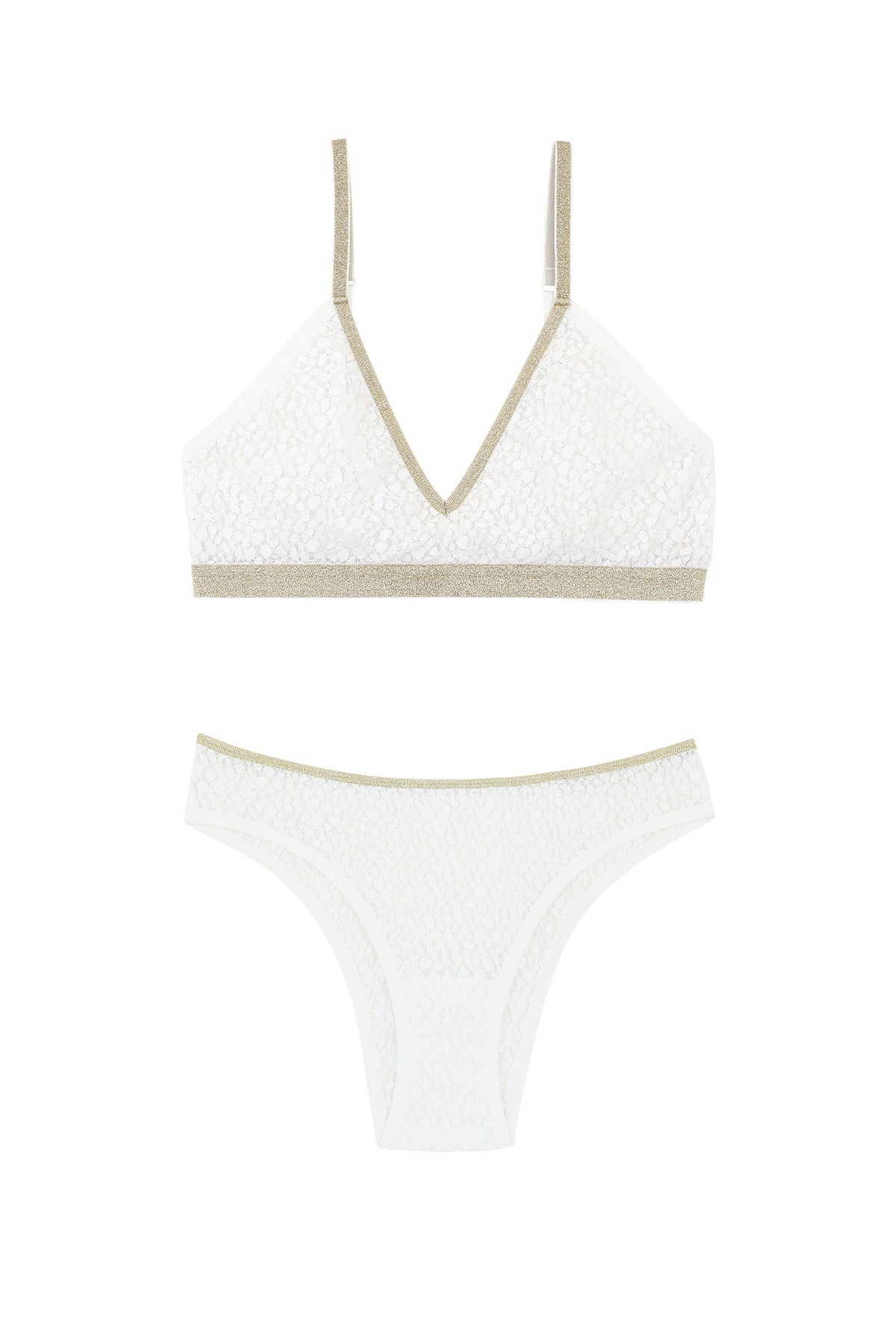 1 BRASSIERE DENTELLE + 1 CULOTTE DENTELLE - BLANC LUREX