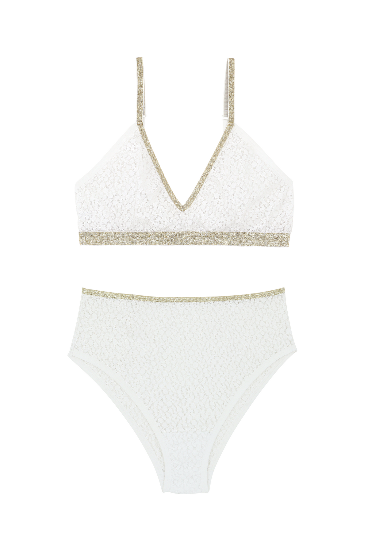 1 BRASSIERE DENTELLE + 1 TAILLE HAUTE DENTELLE - BLANC LUREX