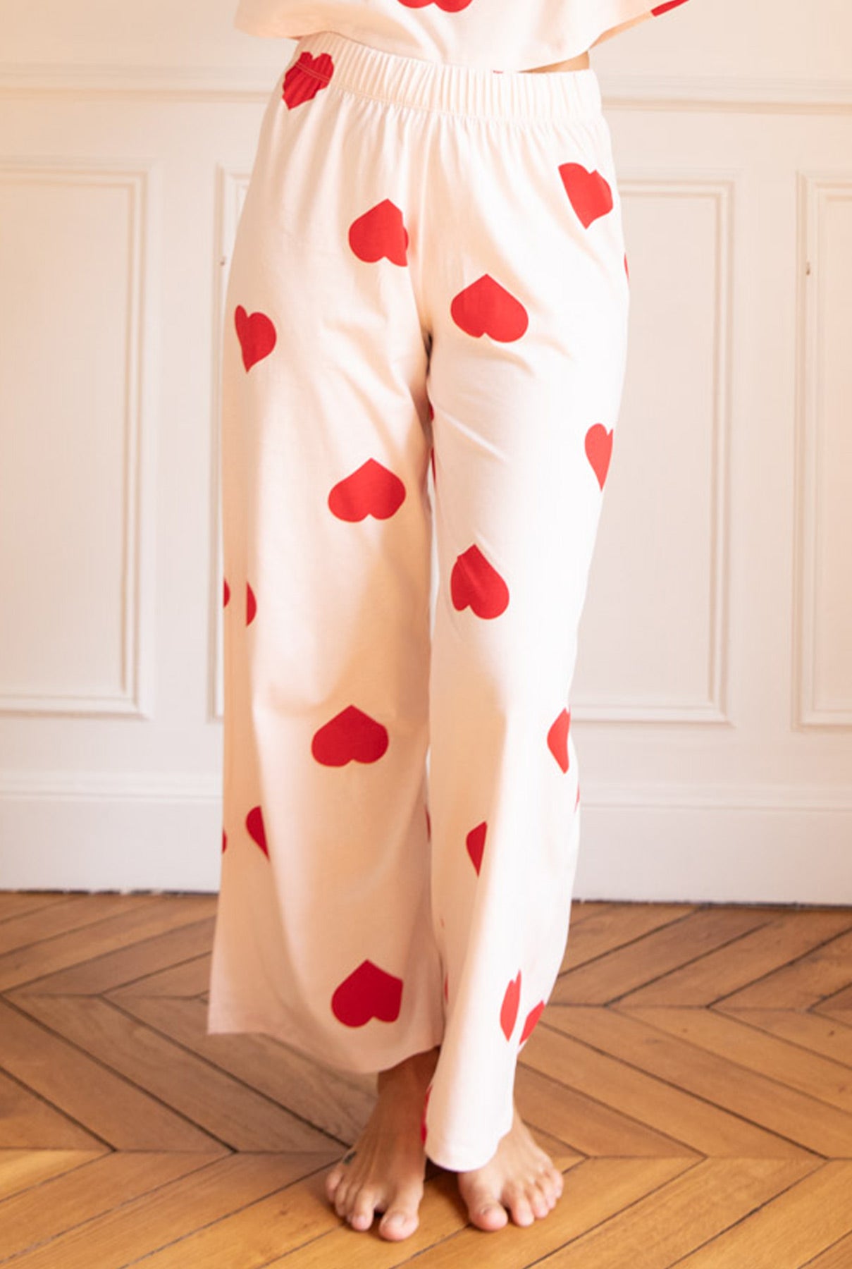 Pyjama long coton BIO - Big Love Light Pink - Pantalons fluides - We Are Jolies