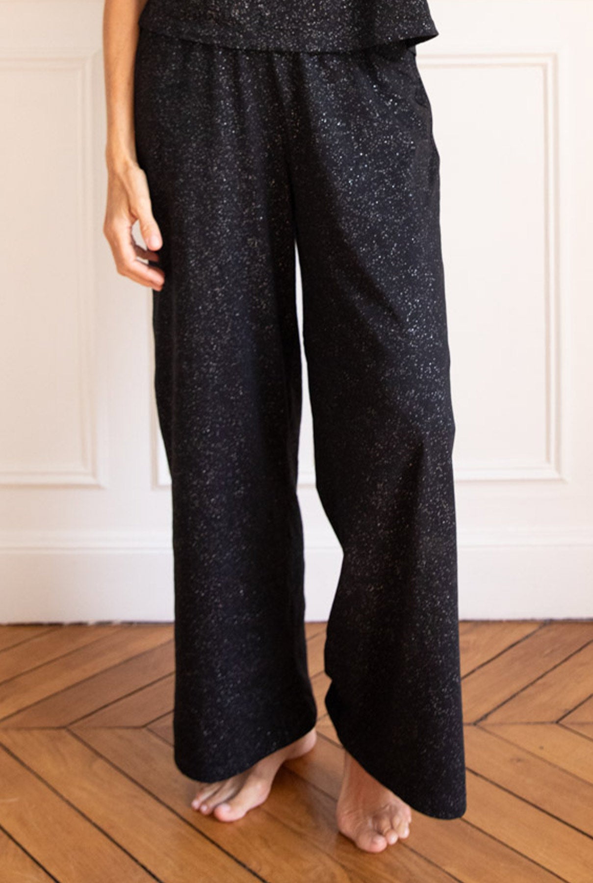 Pyjama long coton BIO - Paillettes Noir - Pantalons fluides - We Are Jolies