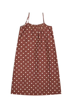 Robe Longue à Bretelles - Pois Marron